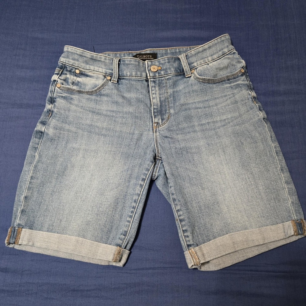 Talbots Shorts Womens 6 Blue Denim Boyfriend Bermuda Stretch Summer Casual